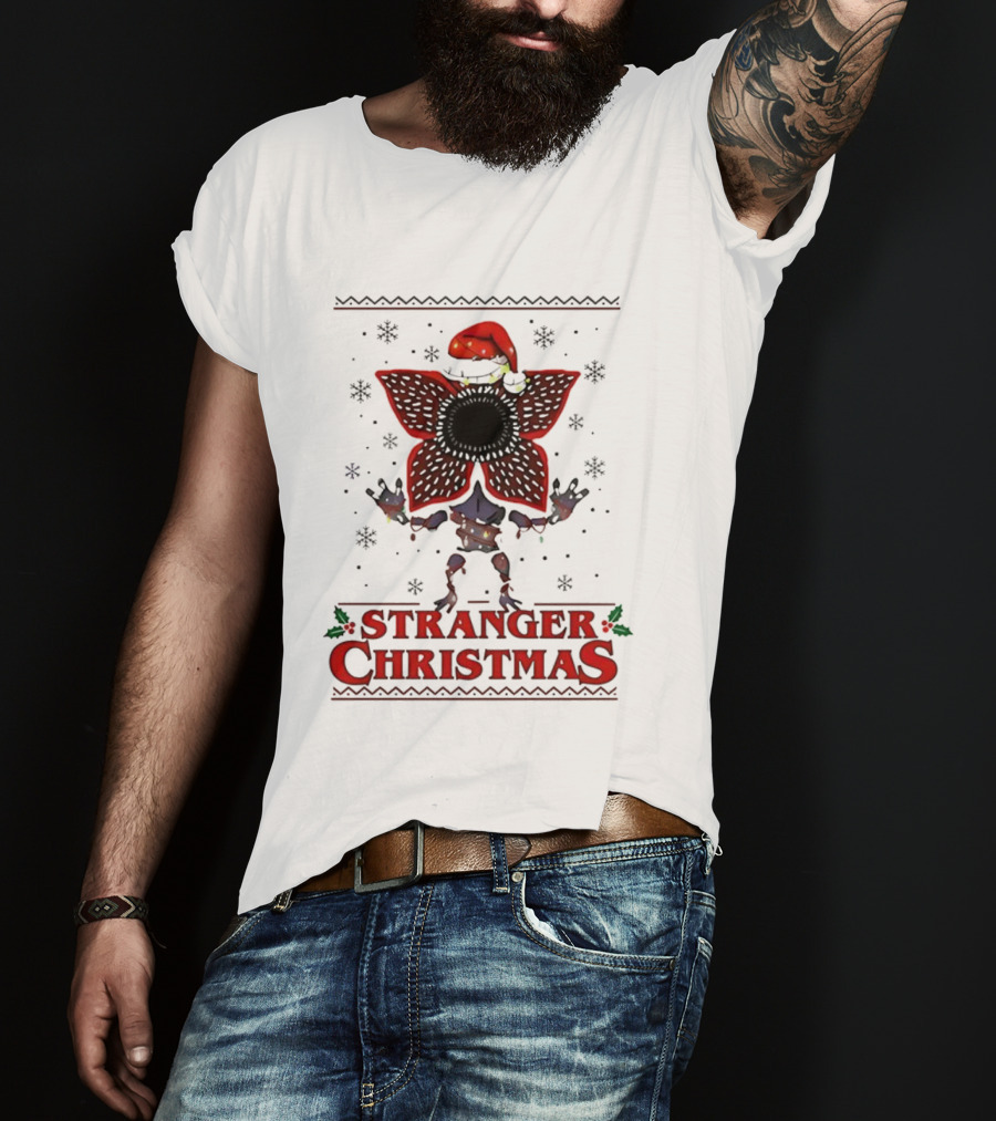 Stranger Things Christmas Demogorgon Santa Hat Merry Upside Down Ugly Sweater T-Shirt