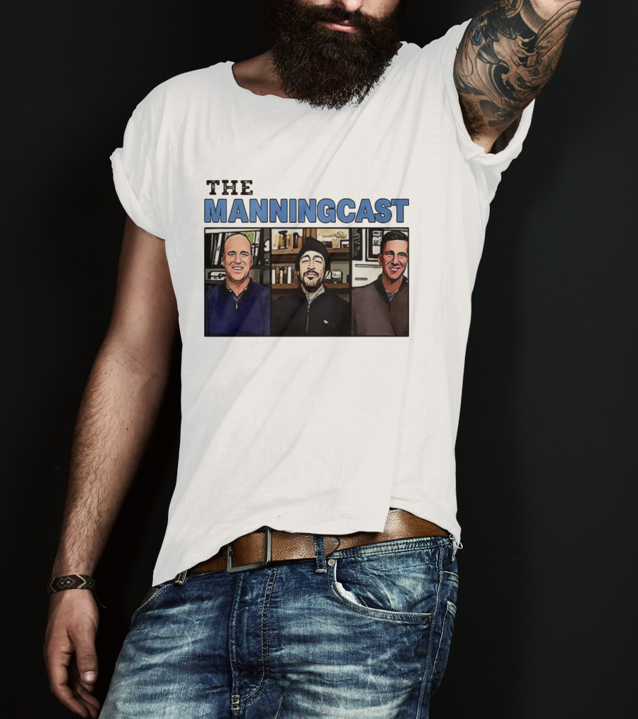 The Manningcast Hosts Cartoon Illustration NFL Broadcast Trio T-Shirt