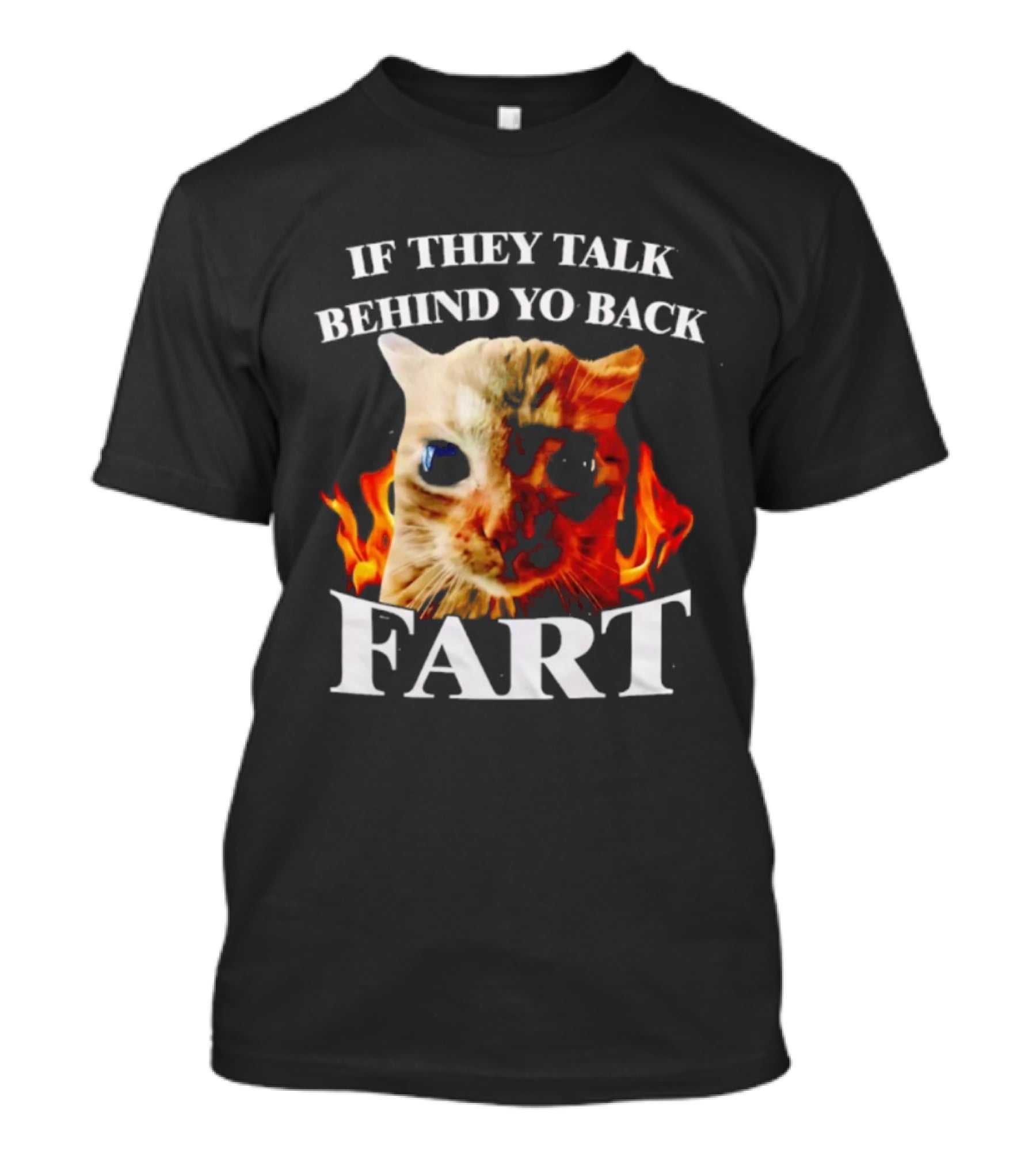 If They Talk Behind Yo Back Fart Cat Meme Fire Background T-Shirt