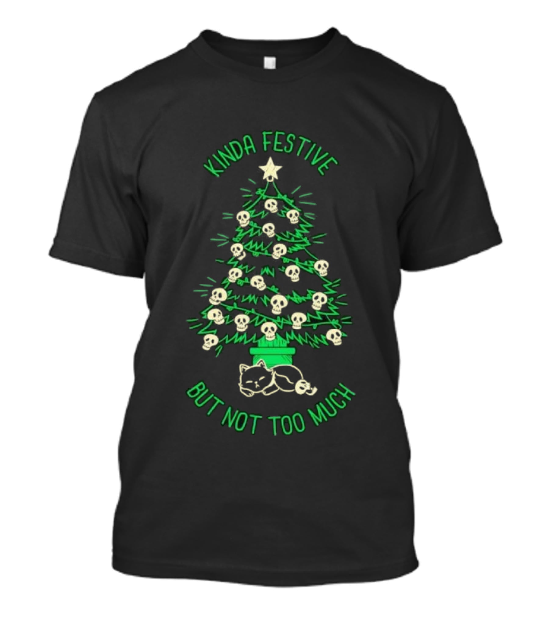 Kinda Festive Skulls Christmas Tree Cat T-Shirt