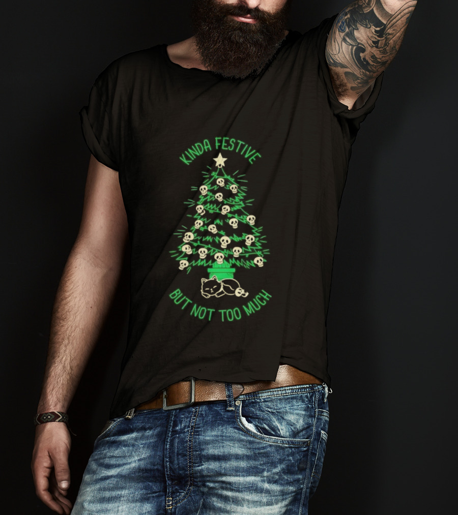 Kinda Festive Skulls Christmas Tree Cat T-Shirt