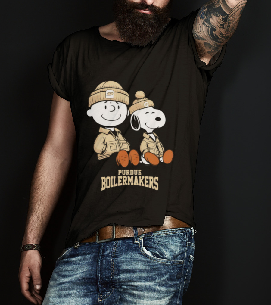 Purdue Boilermakers Snoopy Charlie Brown Peanuts Characters Vintage Style Collaboration T-Shirt