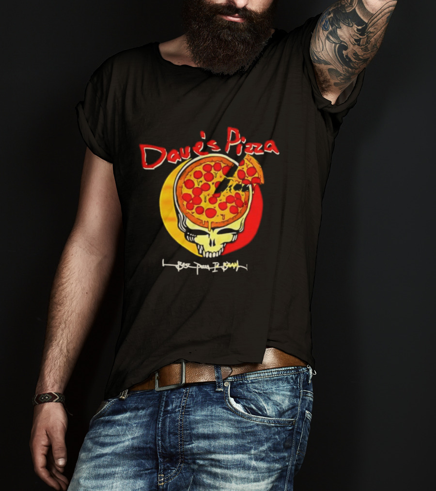 Dave's Pizza Skull Grateful Dead Vs Classic Pizza Logo Mashup T-Shirt