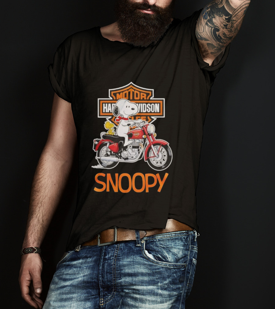 Snoopy Woodstock Riding Harley-Davidson Red Motorcycle T-Shirt