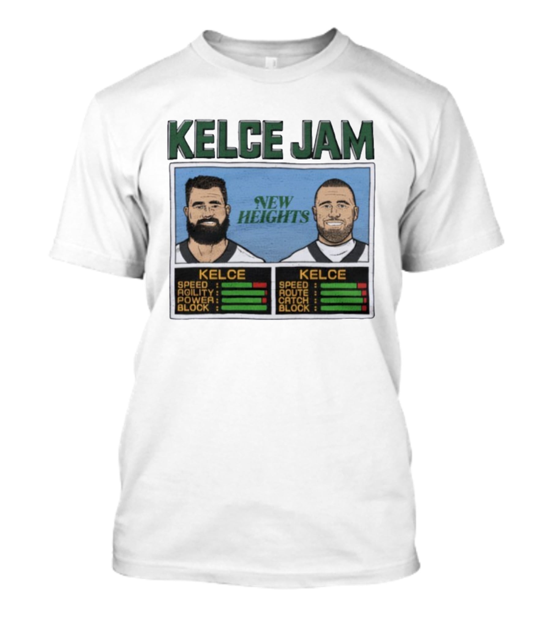 Kelce Jam New Heights Speed Agility Power Route Catch Block T-Shirt