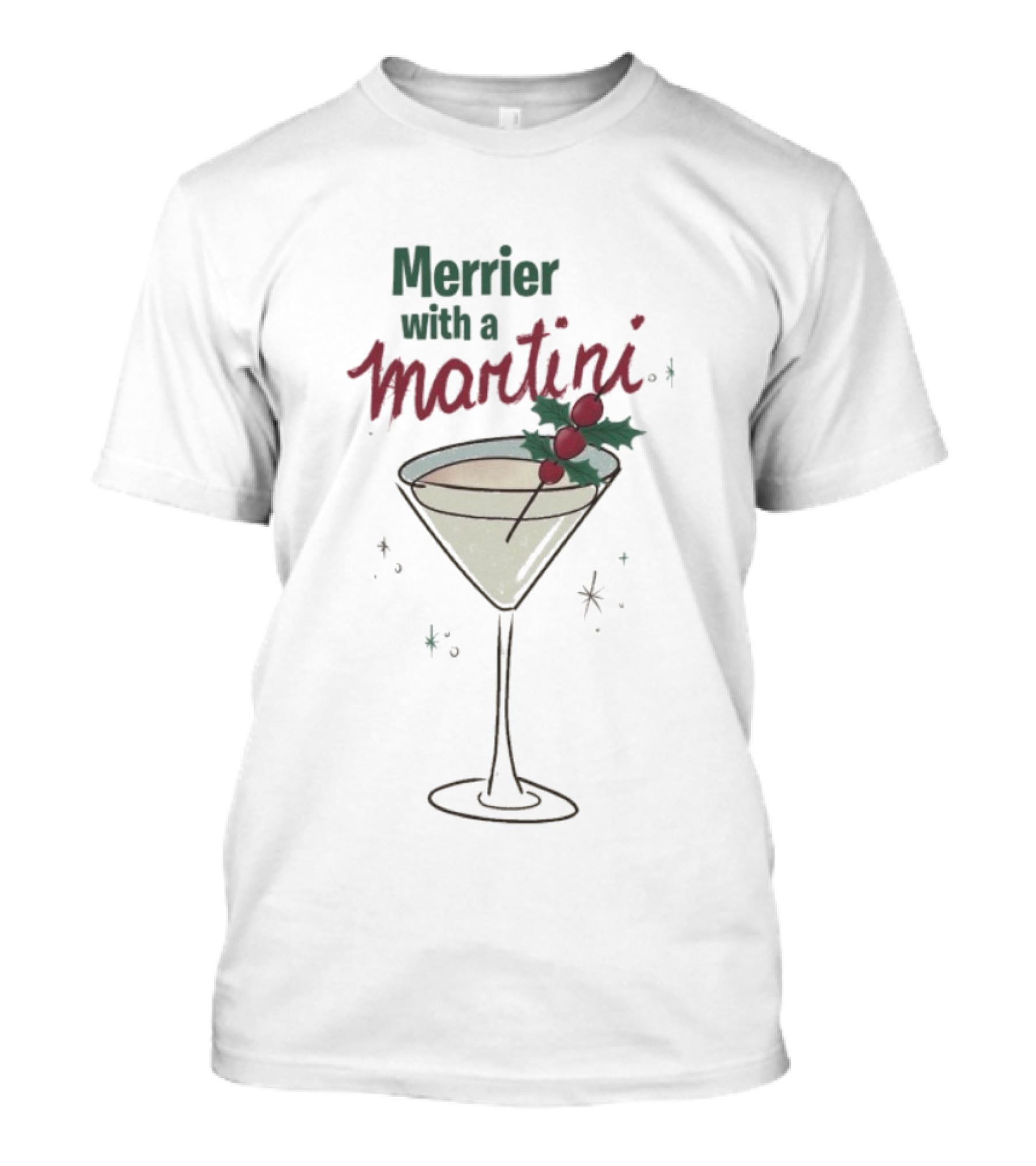 Merrier With A Martini Christmas Cocktail Holiday Theme T-Shirt