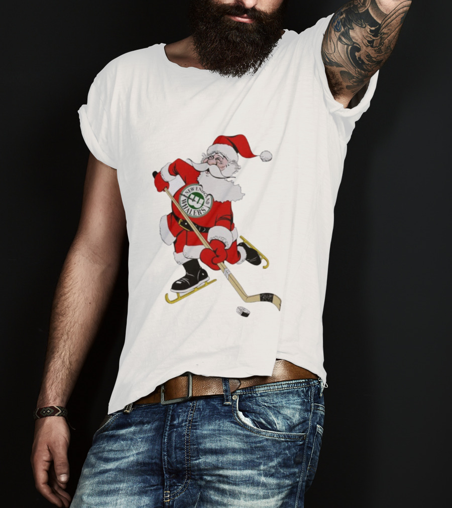 New England Whalers Santa Christmas Hockey Skating Holiday T-Shirt