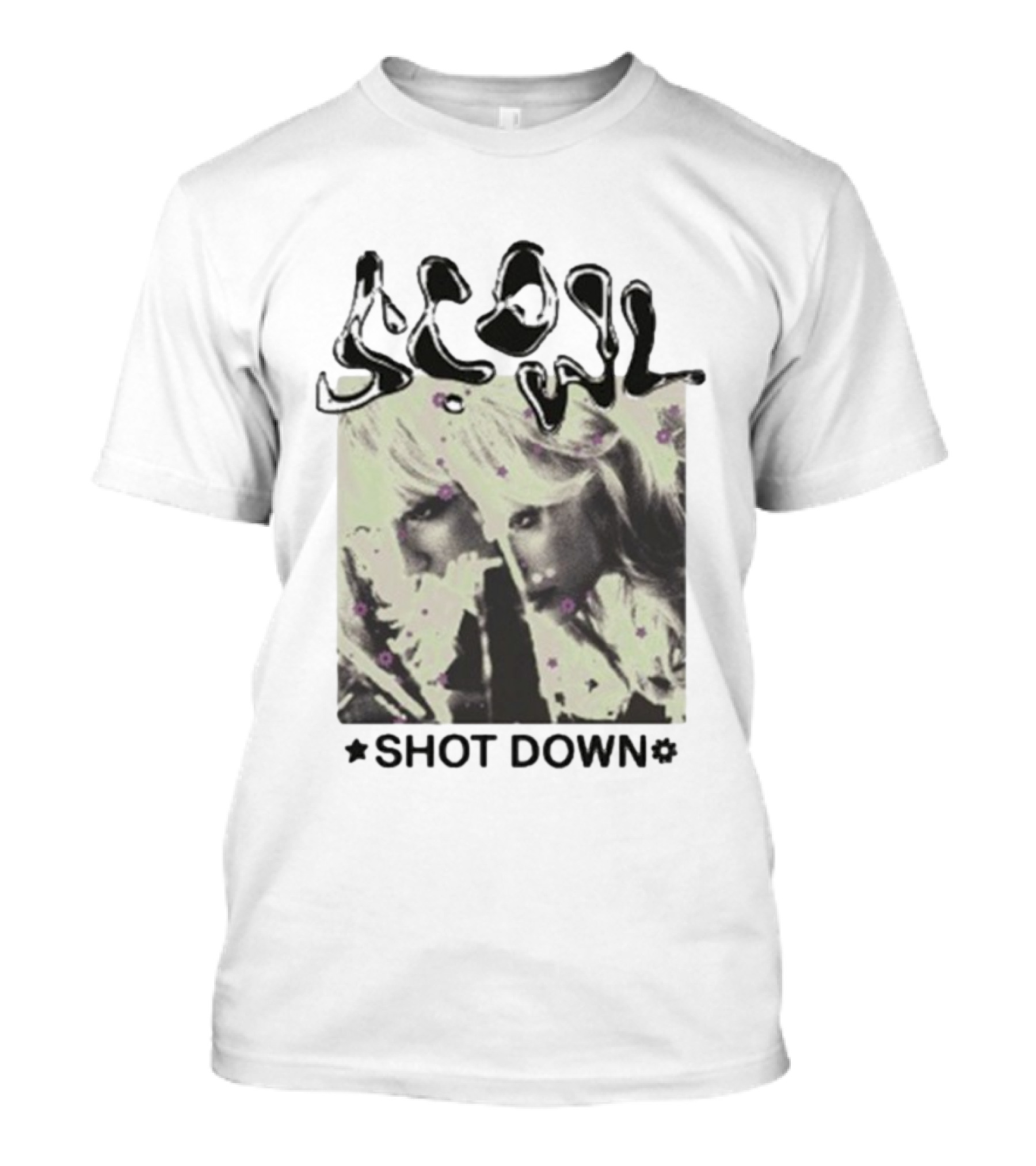 Scowl Shot Down Mirror Image With Flowers T-Shirt