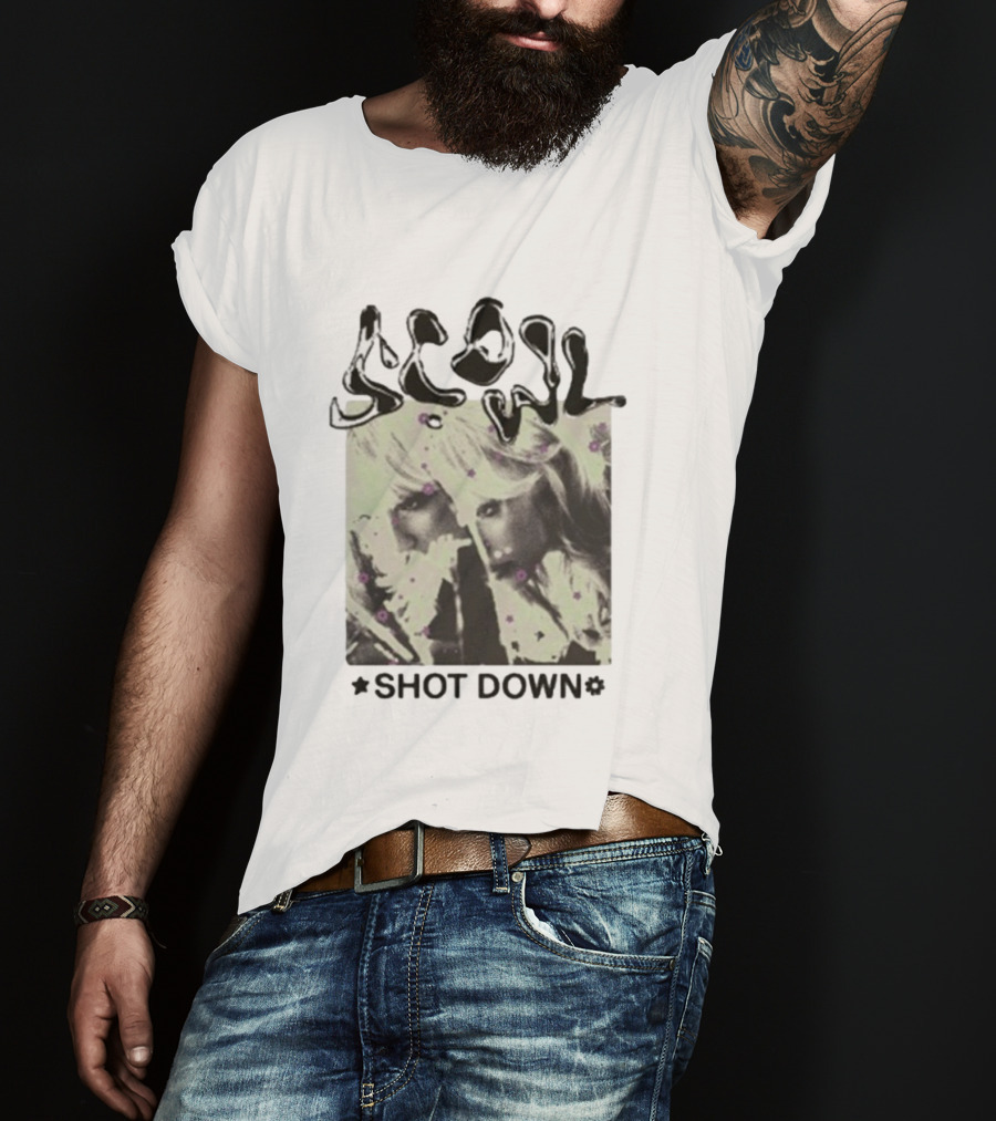 Scowl Shot Down Mirror Image With Flowers T-Shirt