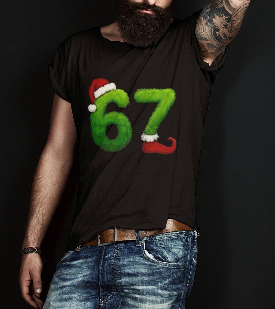Gen Z Meme 67 Santa Hat Grinch Feet Christmas T-Shirt