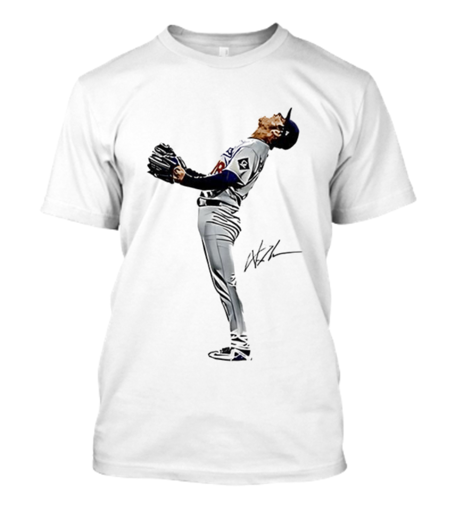 Yoshinobu Yamamoto Los Angeles Dodgers Lights Out Signature Baseball Player Pose T-Shirt
