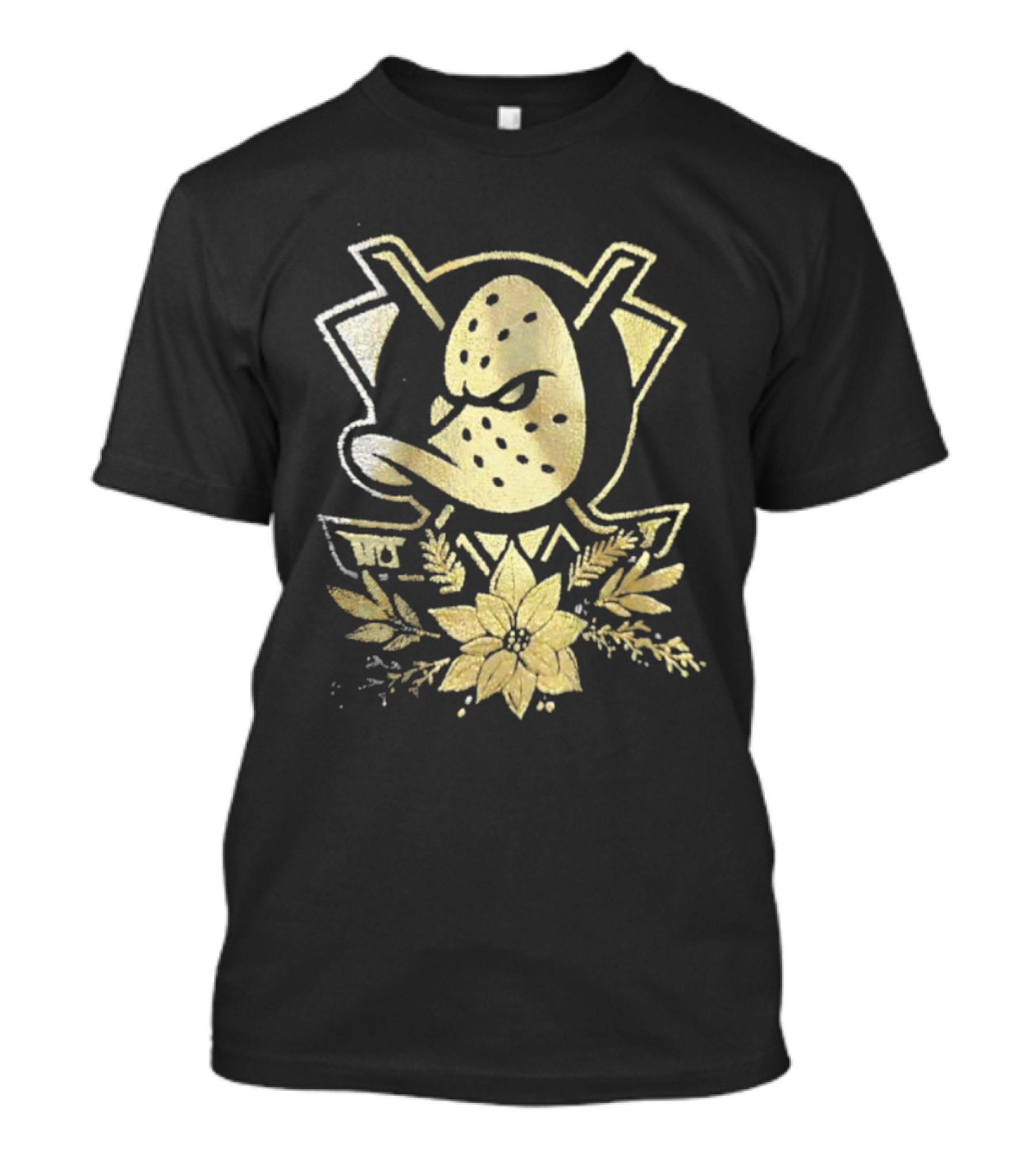 Anaheim Mighty Ducks Holiday Gold Logo Floral Ornament T-Shirt