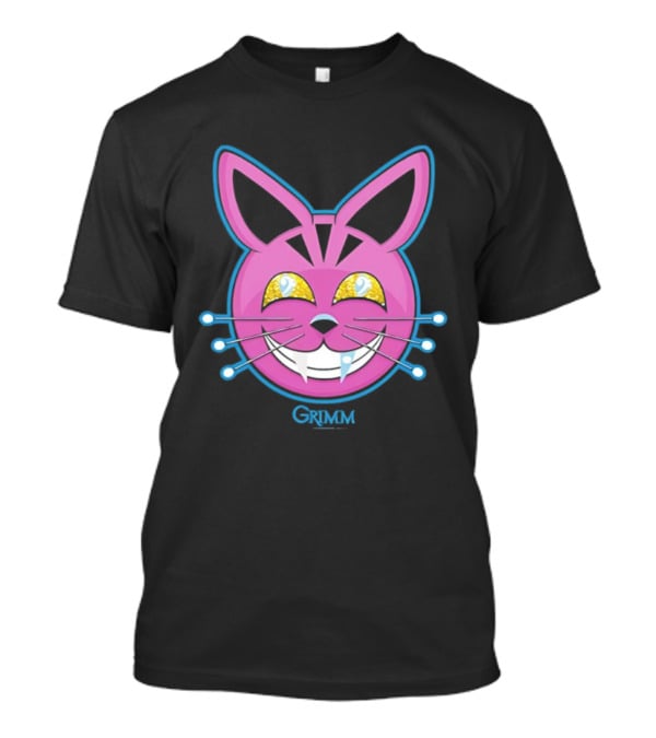 Grimm Retchid Kat Pink Cartoon Face With Yellow Eyes And Blue Whiskers T-Shirt