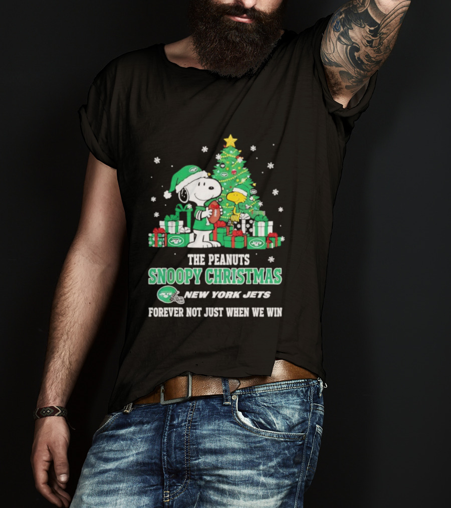 The Peanuts Snoopy Christmas New York Jets Forever Not Just When We Win Football Tree Holiday Theme T-Shirt