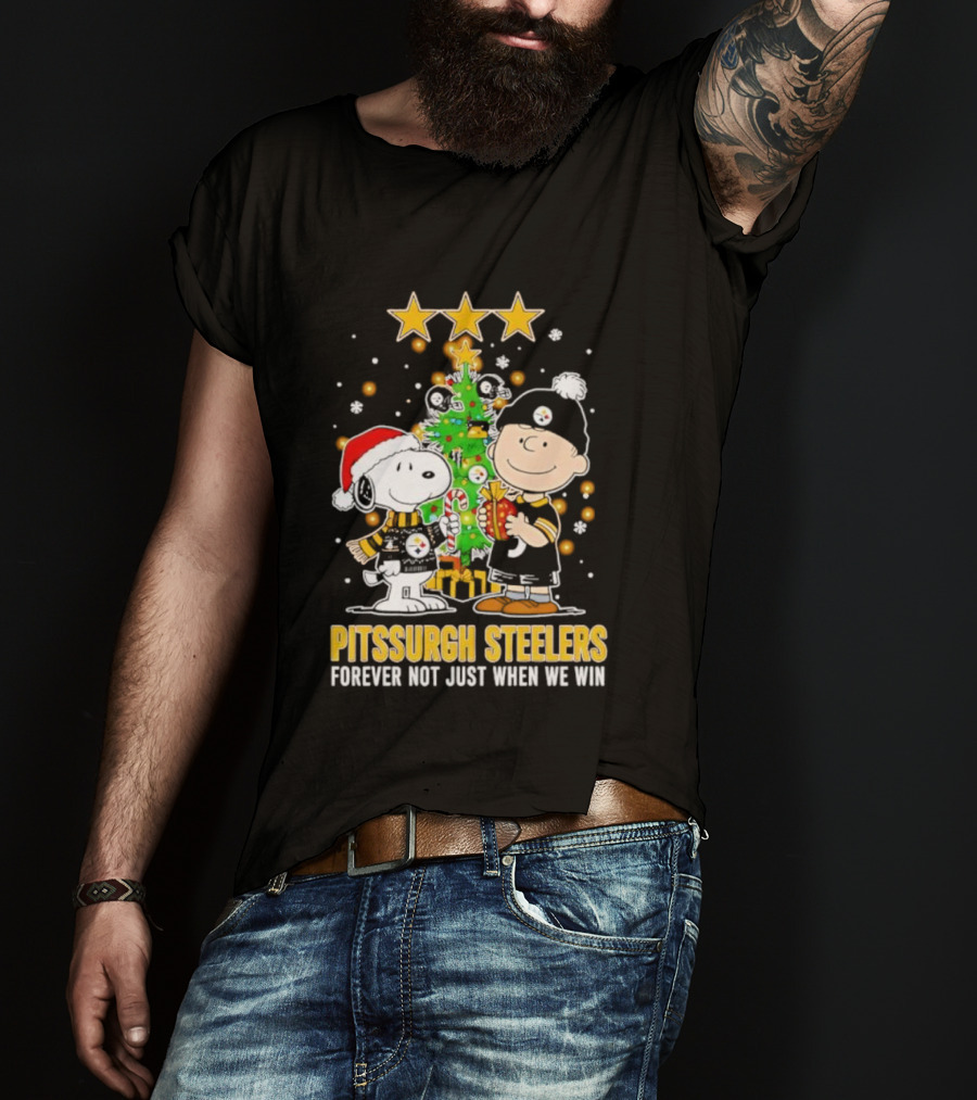 Peanuts Snoopy Christmas Tree Pittsburgh Steelers Forever Not Just When We Win T-Shirt