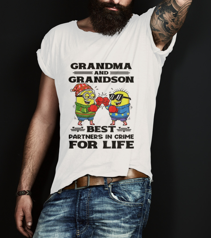 Grandma Grandson Best Partners In Crime For Life Christmas Minions T-Shirt