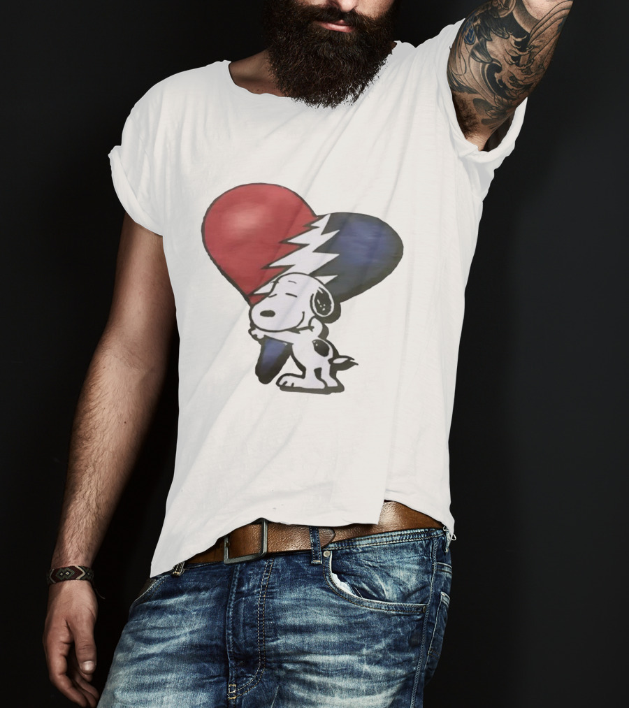 Snoopy Hug Heart Grateful Dead Lightning Bolt T-Shirt
