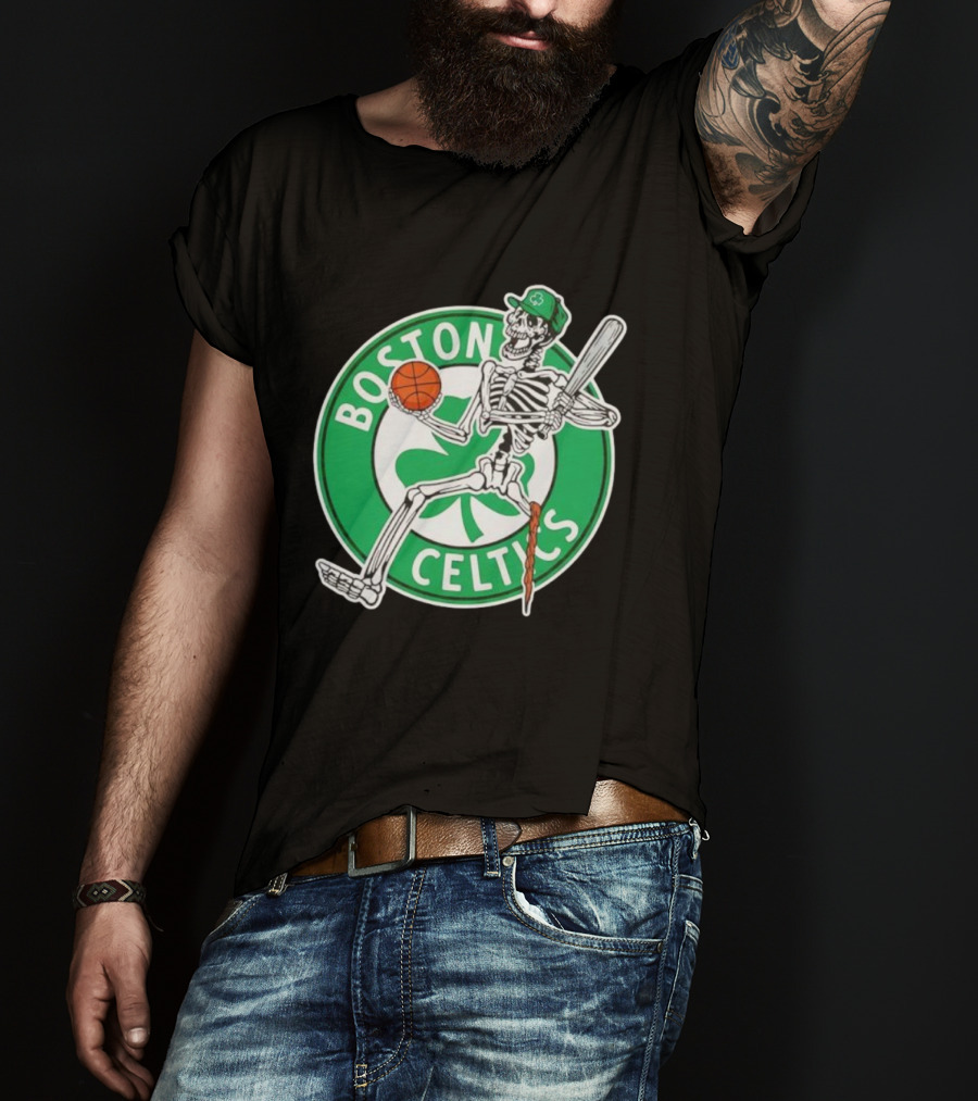 Boston Celtics Skeleton Player Basketball Logo T-Shirt