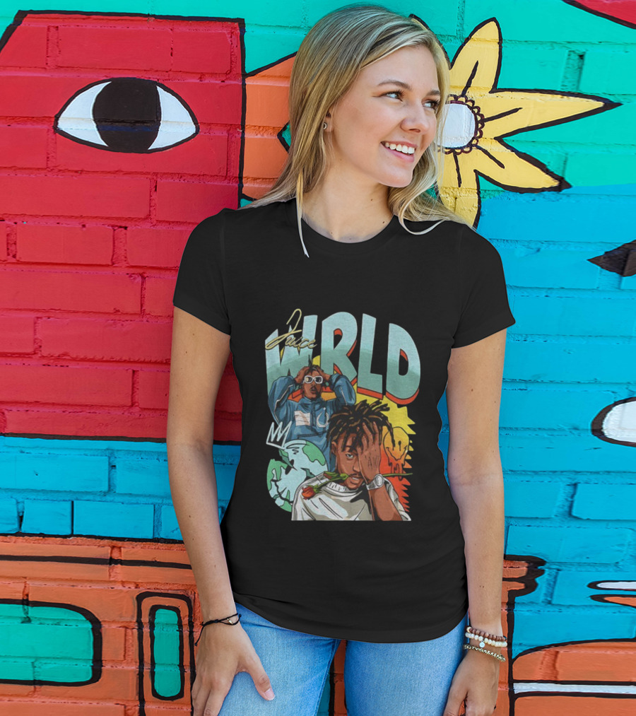 Juice WRLD Cartoon Style World Globe Rose Artwork T-Shirt