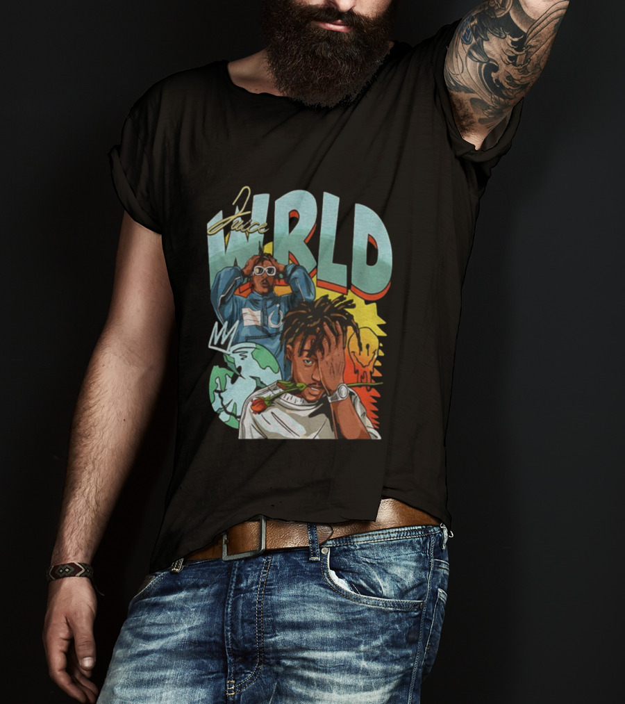Juice WRLD Cartoon Style World Globe Rose Artwork T-Shirt