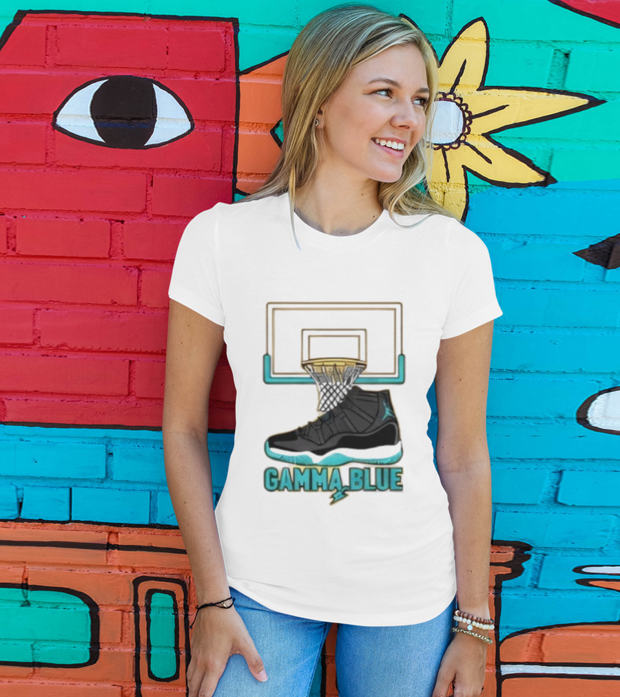Air Jordan 11 Gamma Blue Basketball Hoop Sneaker T-Shirt