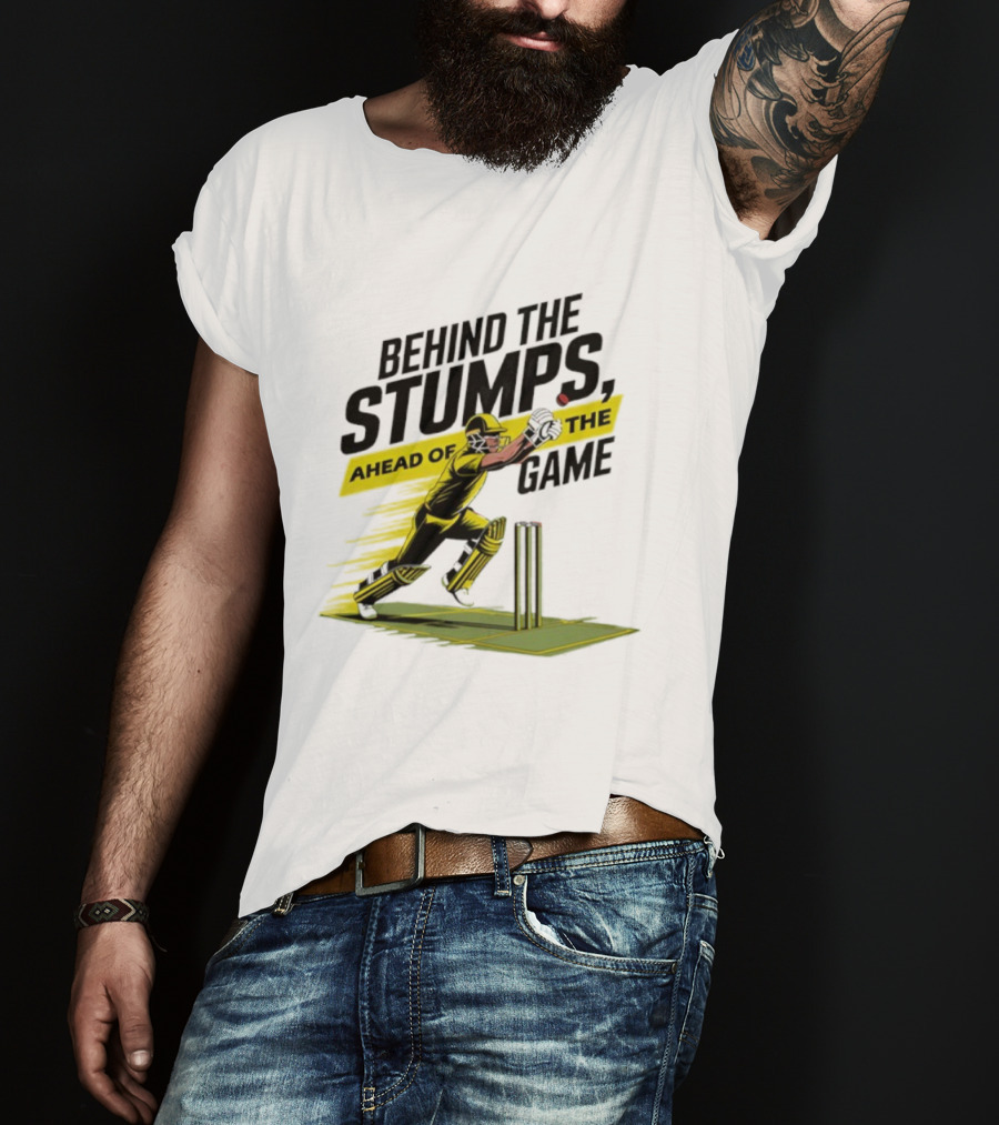 Behind The Stumps Ahead Of The Game Cricket Batsman Wicketkeeper Catching Ball T-Shirt