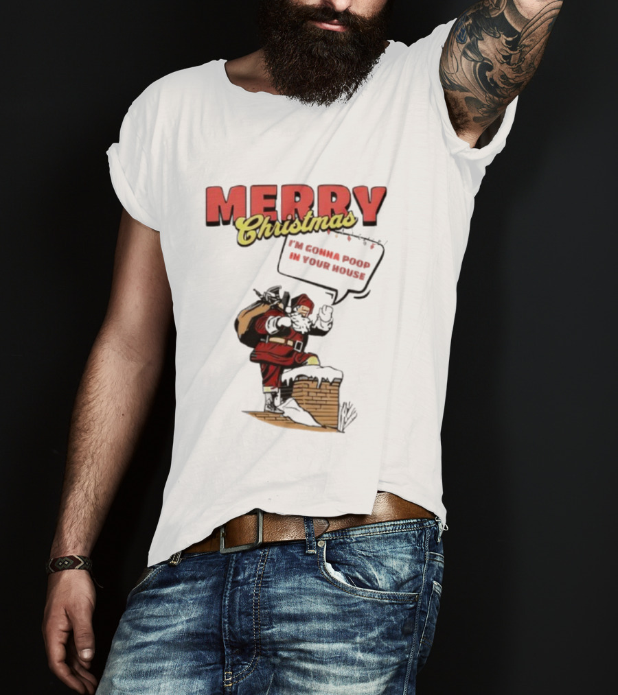 Cleveland Merry Christmas With Santa Climbing Down Chimney T-Shirt