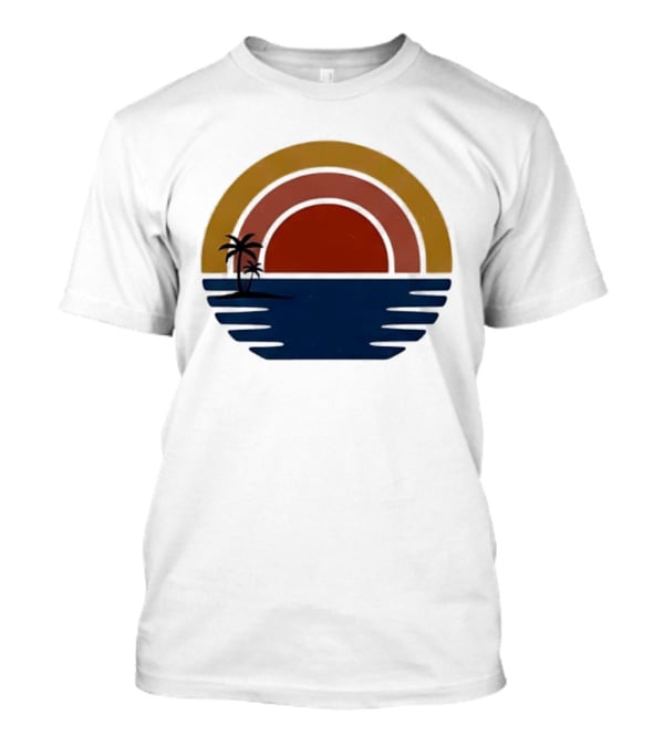 Retro Minimalist Sunset With Palm Trees And Ocean Waves T-Shirt