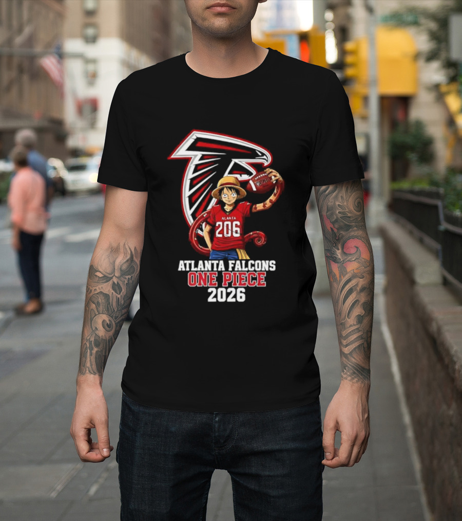 Atlanta Falcons One Piece Luffy 2026 Football Anime Crossover T-Shirt