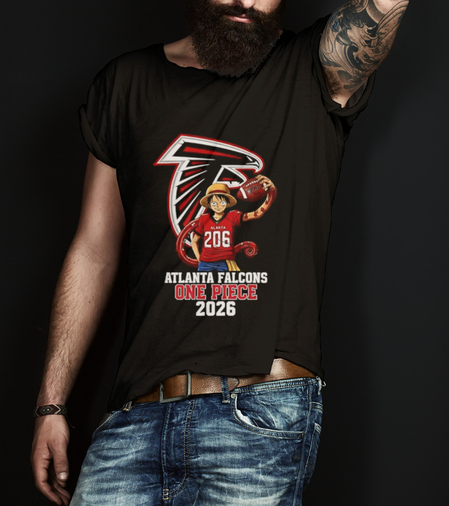Atlanta Falcons One Piece Luffy 2026 Football Anime Crossover T-Shirt