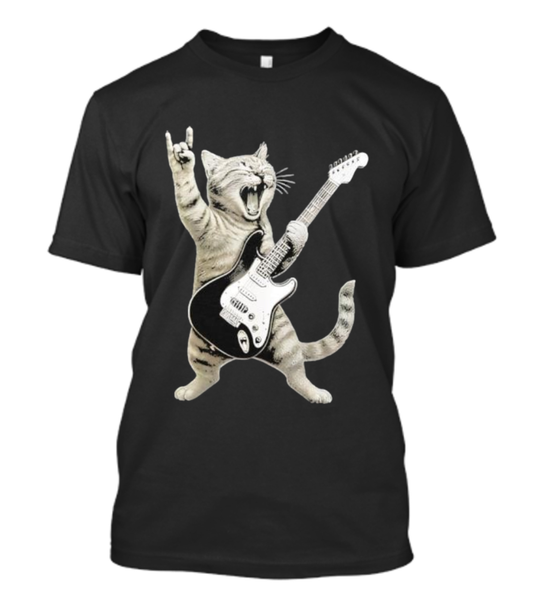 Funny Cat Playing Electric Guitar Rock And Roll Pose T-Shirt