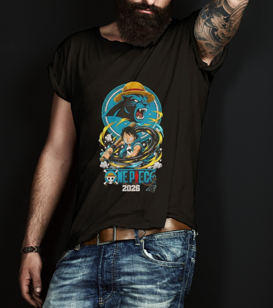Carolina Panthers One Piece Luffy 2026 Crossover Fan Art Event T-Shirt
