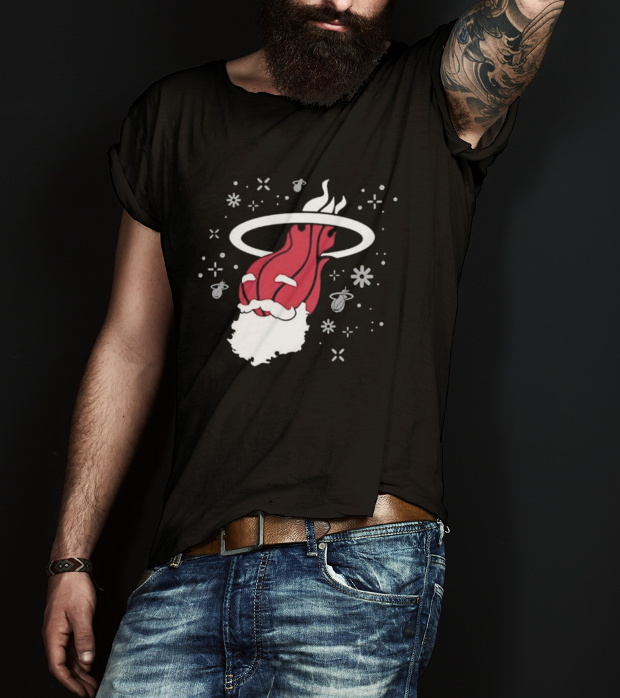 Ho Ho Heat Miami Christmas Santa Dunking Basketball Snowflakes T-Shirt