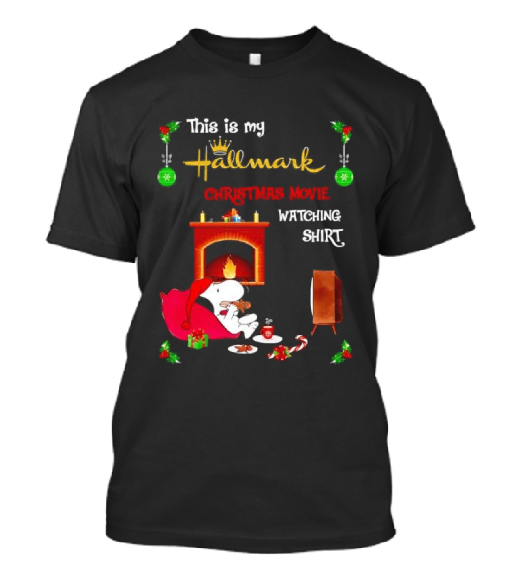 Hallmark Christmas Movie Ing With Snoopy By The Fireplace T-Shirt