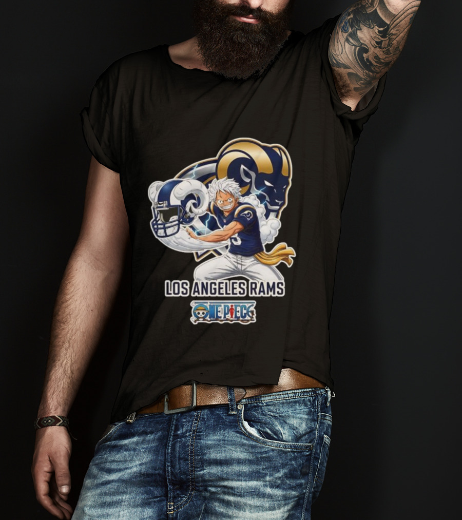 Los Angeles Rams One Piece Luffy Crossover 2026 Collaboration T-Shirt