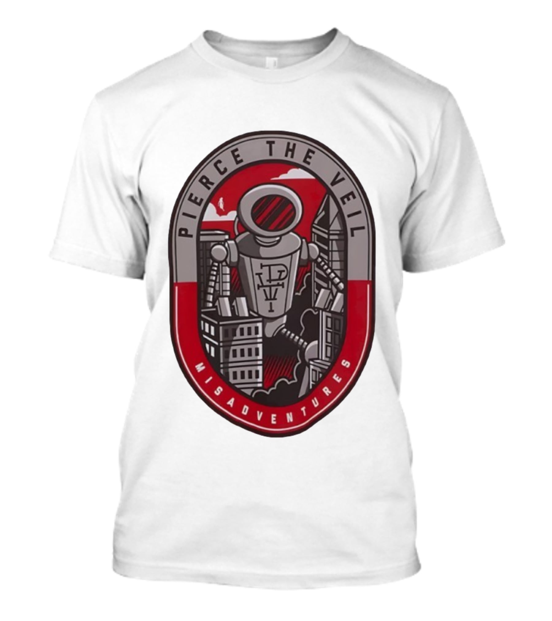 Pierce The Veil Misadventures Robot Cityscape Emblem T-Shirt