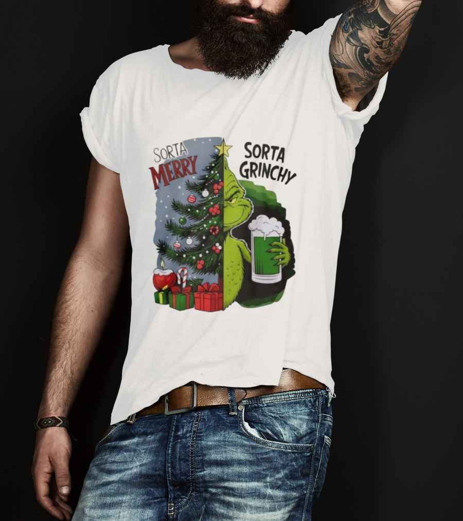 Sorta Merry Sorta Grinchy Christmas Tree Grinch Holiday T-Shirt