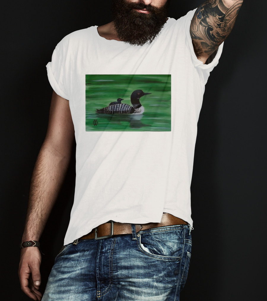 Common Loon With Baby On Back In Tranquil Green Waters T-Shirt