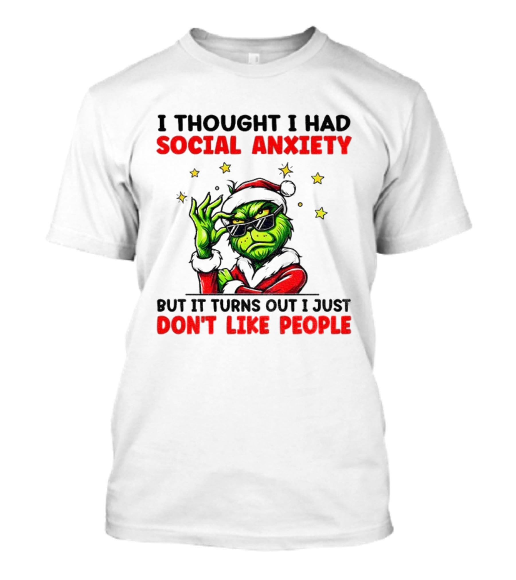 Grinch Santa Social Anxiety Don't Like People Merry Christmas T-Shirt