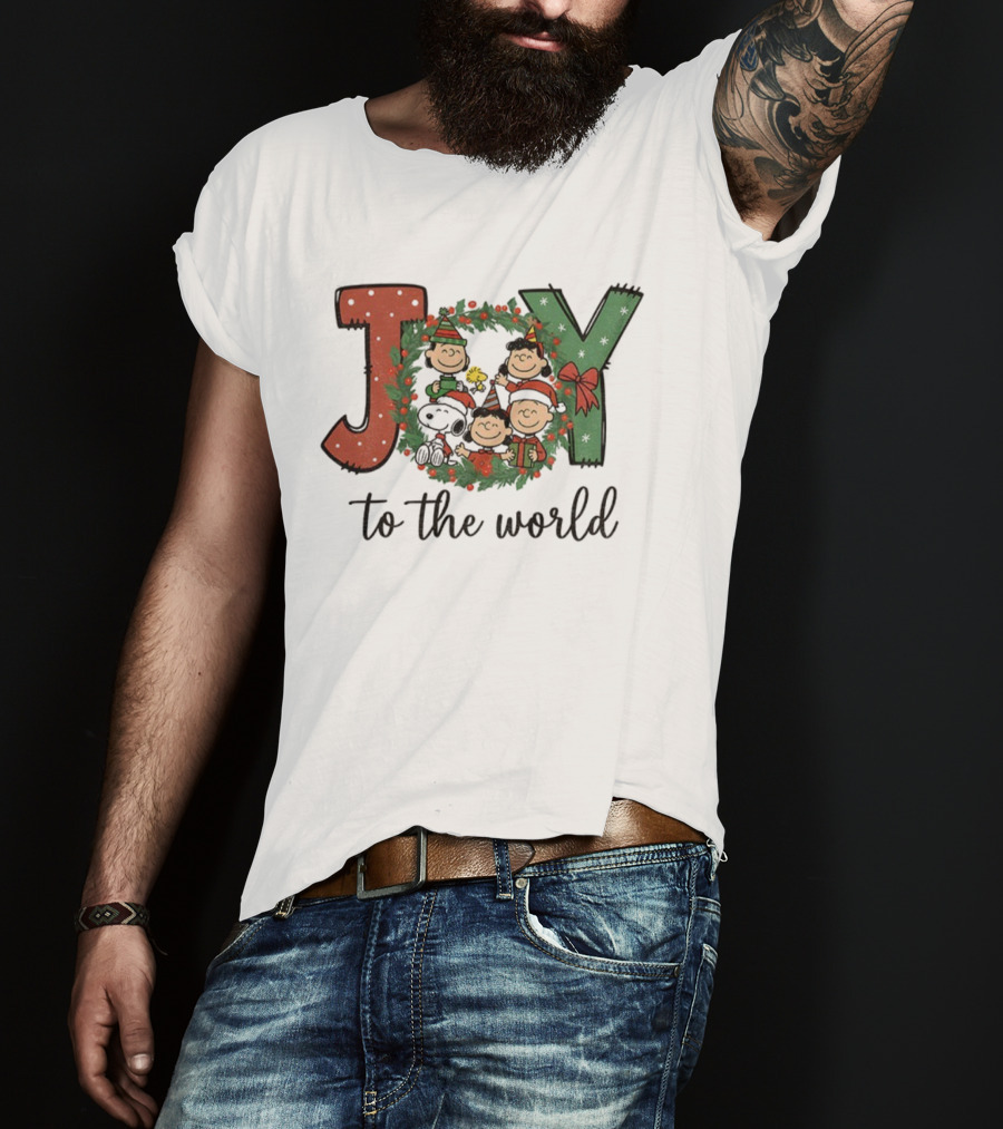 Snoopy Peanuts Joy To The World Christmas Wreath T-Shirt