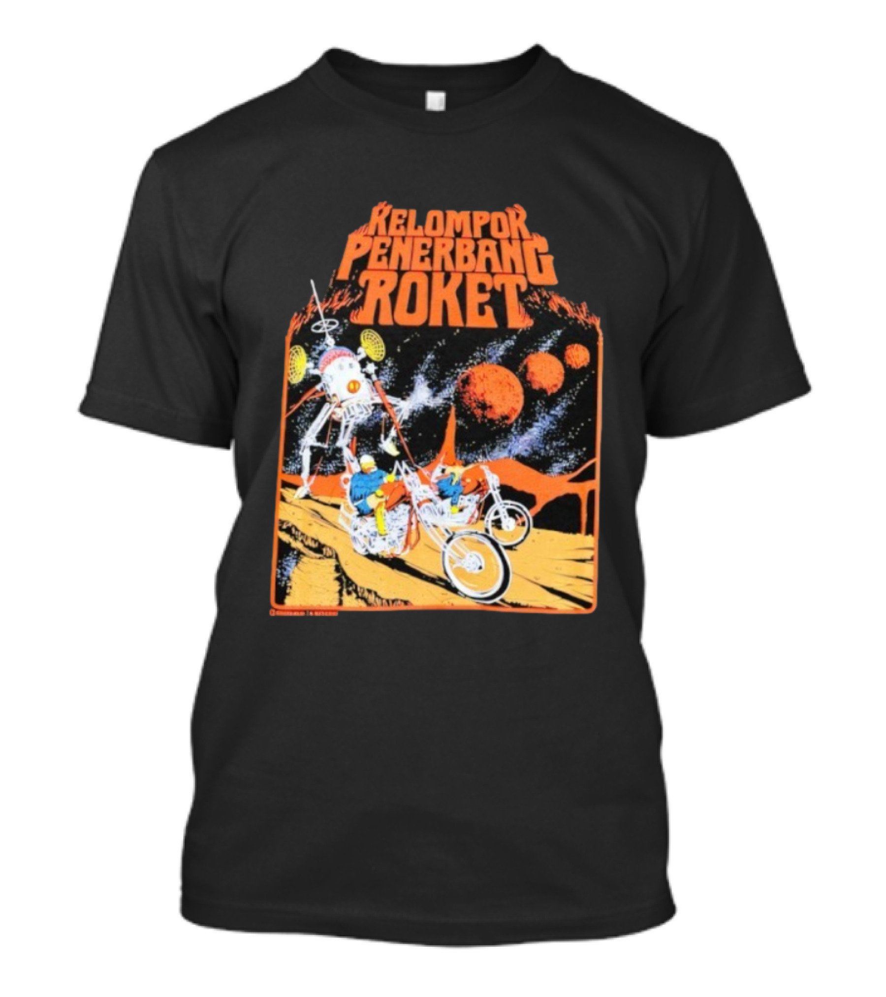 Kelompor Penerbang Roket Astronauts On Motorbikes With Mars And Spacecraft T-Shirt