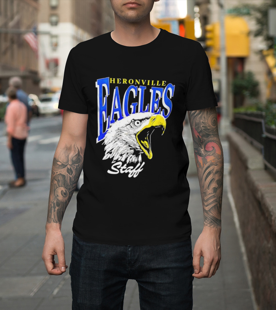Heronville Eagles Staff Blue Bold Text White Eagle Design T-Shirt