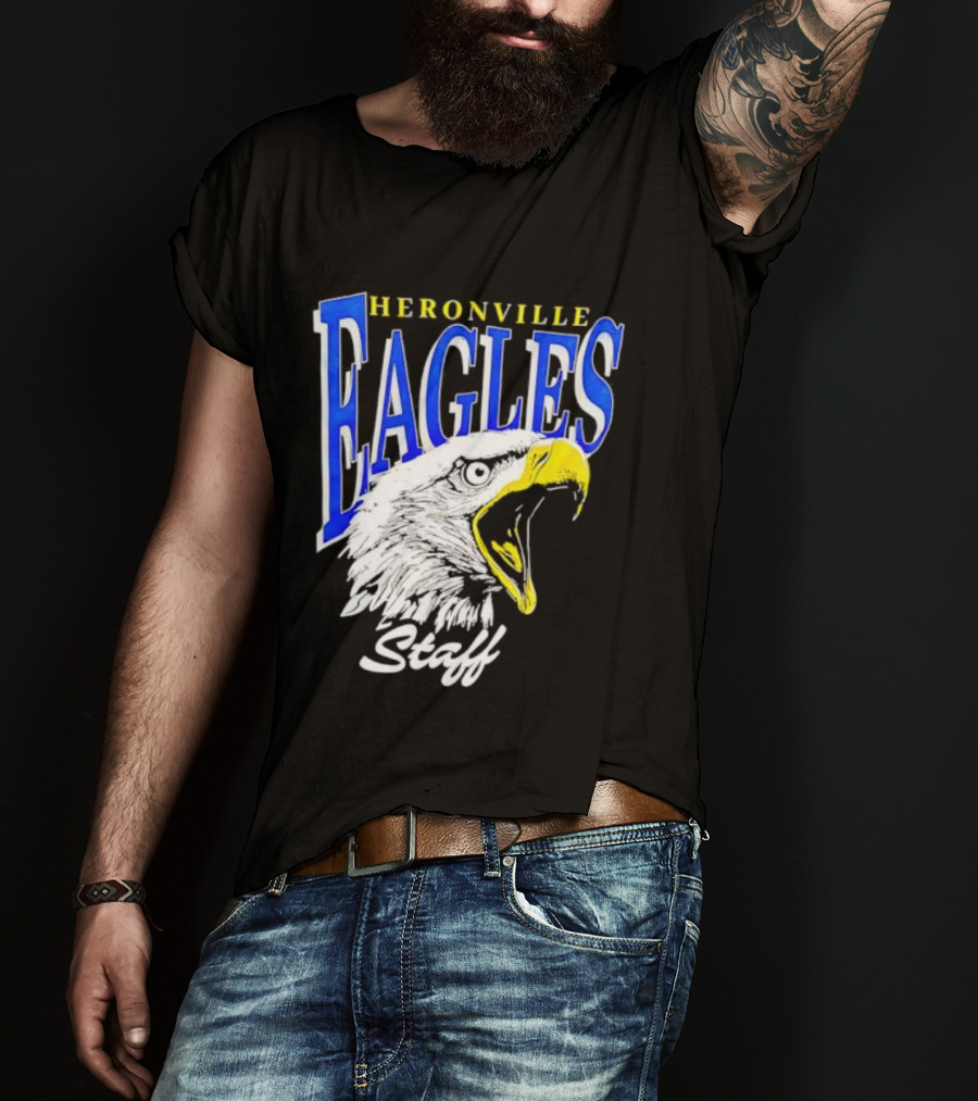 Heronville Eagles Staff Blue Bold Text White Eagle Design T-Shirt