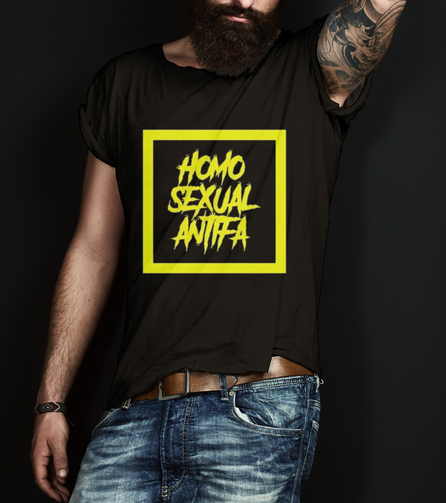 Homo Sexual Antifa Yellow Bold Text Square T-Shirt