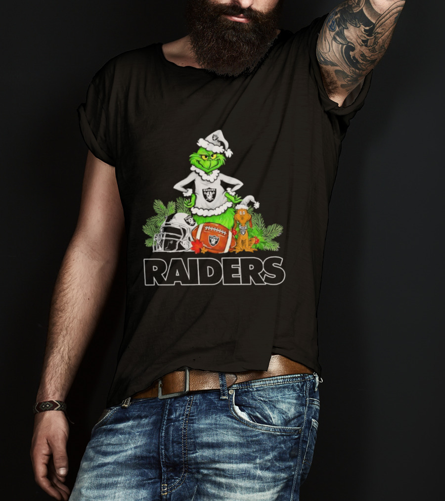The Grinch Max Las Vegas Raiders Christmas Football Helmet Santa Hat T-Shirt