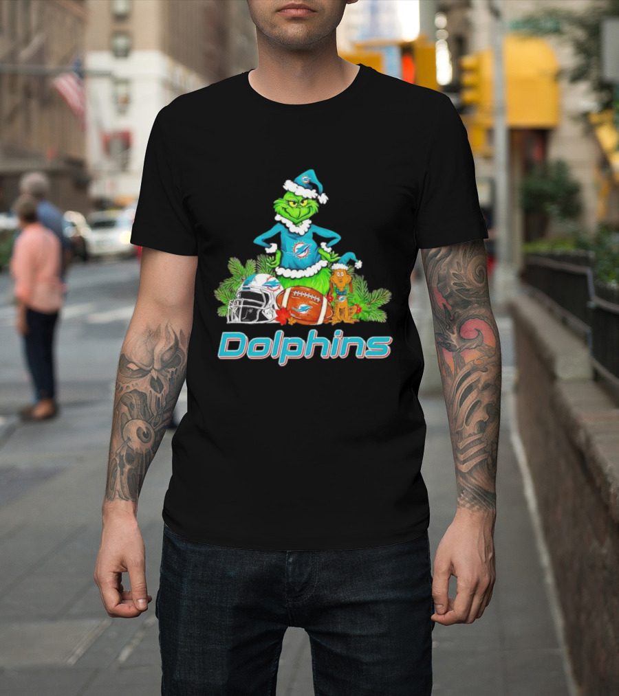 Miami Dolphins Grinch Max Christmas Football Helmet Holiday T-Shirt