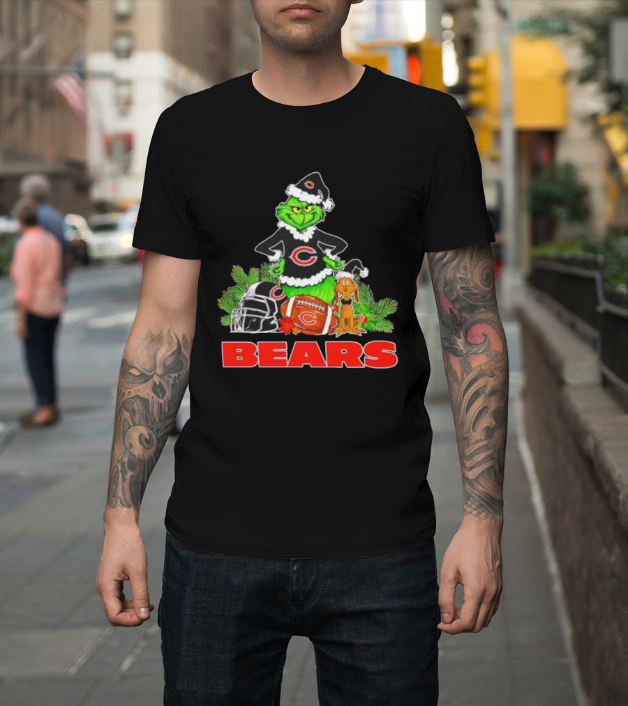 Chicago Bears Christmas Grinch Max Holiday Helmet T-Shirt