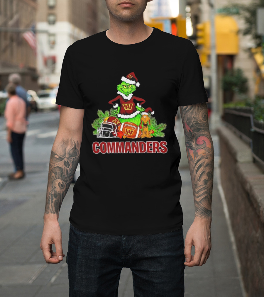 The Grinch And Max Commanders Christmas Football Theme T-Shirt