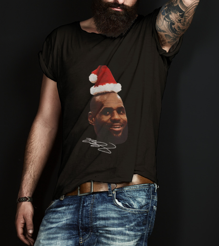 Lebron James Santa Hat Christmas Signature T-Shirt