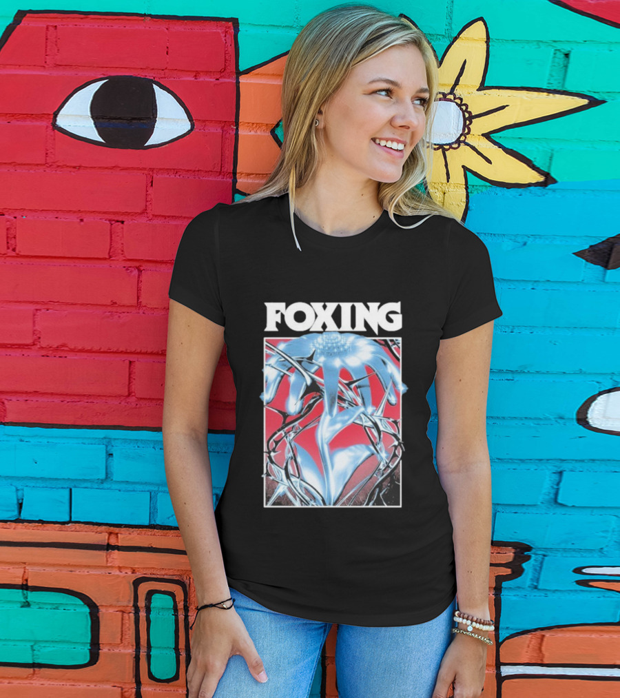 Foxing Chrome Bloom Metallic Floral Art T-Shirt